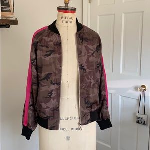 Camo bomber jacket hot pink stripe honey punch xs